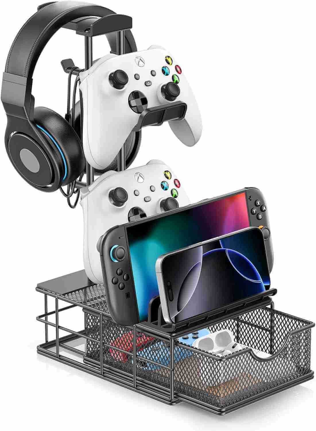 Headphone Stand with Drawer - Headset & Controller Holder for Desk