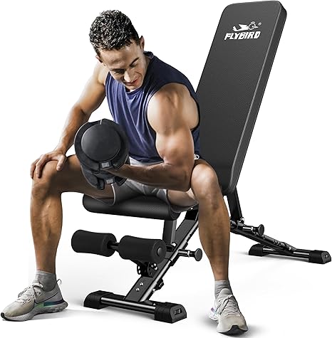 FLYBIRD Adjustable Weight Bench  Best Home Gym Equipment 2025 for Full Body Strength Training, Fast Folding New Version